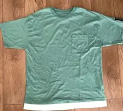 フェイクレイヤードTシャツ 重ね着風 Tシャツ グリーン M