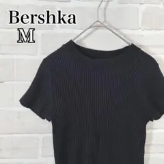 ベルシュカ　リブ編み 黒 半袖 トップス　ブラック　Bershka M