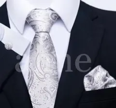 結婚式ネクタイシルバー