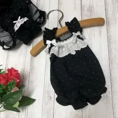 571→バルーンキャミワンピ/ブラック×ホワイトドット/S/犬服ハンドメイド