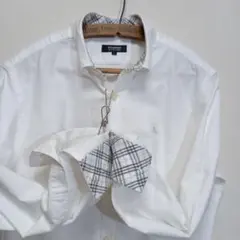 極美品 バーバリーブラックレーベル オックスフォード 白 ボタンダウンシャツ