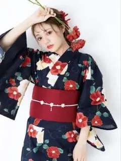 【未使用】GRL 古典ツバキ浴衣セット ネイビー 夏祭り 花火 着物 グレイル