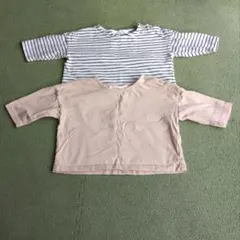 長袖カットソー2枚セット ストライプ・ピンクベージュ