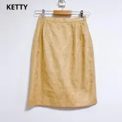 【ケティ】タイトスカート ひざ丈スカート　花柄　ベージュ 　９　スリット 麻　毛