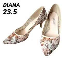 美品✨ダイアナ 23.5 絵画シリーズ ミュシャ「百合」刺繍 パンプス 日本製