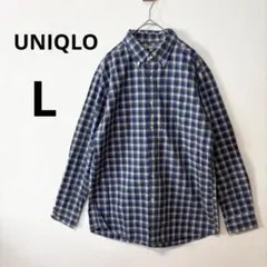 美品 UNIQLO メンズ L コットン チェック ボタンダウン シャツ 薄手