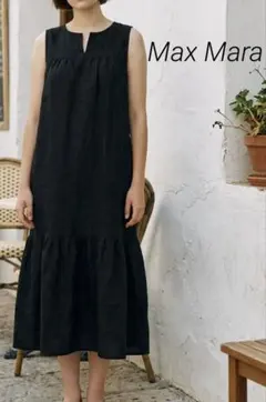 MaxMara Studioリネンノースリーブティアードロングワンピースブラックのサムネイル