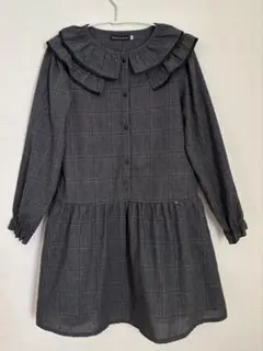 BeBe Petits Pois Vert チェック フリル襟ワンピース 150