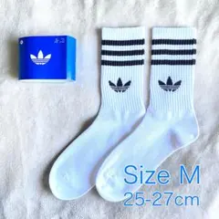 【新品】アディダス クルーソックス M 25-27cm ホワイト×ブラック
