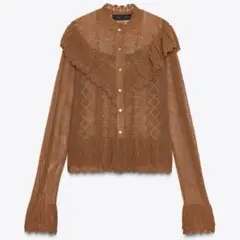 ZARA ブラウン フリル 長袖 ブラウス カーディガンのサムネイル