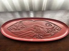 鎌倉彫 盆 楕円形 波模様 伝統工芸品　山水堂 鎌倉彫 盆 楕円形 波模様 伝統工芸品 山水堂 - メルカリ