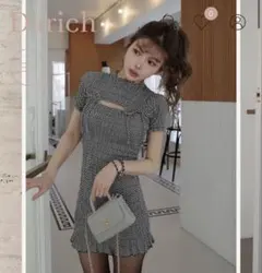 darich リボンシャーリングギンガムミニワンピース