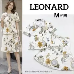a205【極美品】LEONARD レオナール 花柄 ワンピースリボン 水色 LL