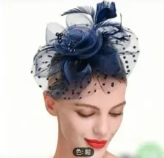 ネイビーのローズモチーフヘッドアクセサリー