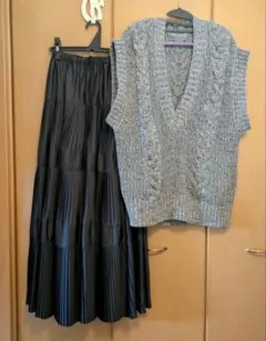 ECICA　エシカ 　ドロップショルダーニットとフレアスカートセットアップ