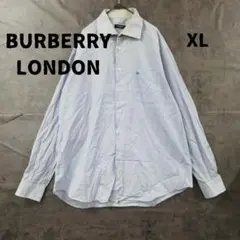 バーバリー 長袖シャツ メンズXL相当 水色 ストライプ ビジカジ【6747】