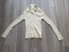 UNIQLO M クリーム色 リブ編み長袖ポロシャツ