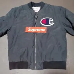 Champion × Supreme ブラックナイロンジャケット M