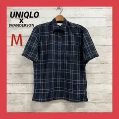 UNIQLOxJWANDERSON 半袖シアサッカーシャツ メンズ M ネイビーのサムネイル
