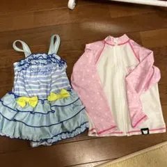女の子用ワンピース水着とラッシュガードセット　帽子つき