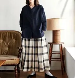 サニークラウズ ぼわっとキュロパン リネン混 チェック柄 キュロットL