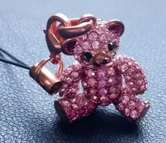 ピンククマ型ストラップ スワロフスキー風