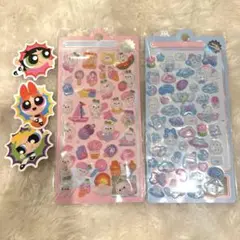 光る⭐︎ボンボンドロップシール2枚セット　パワパフステッカー付