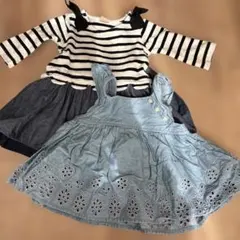 ベビー服 ストライプ長袖とデニムセット