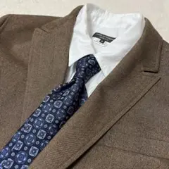 日本製Paul Stuart 幾何学模様柄ネイビーシルクネクタイ