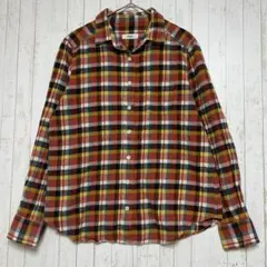 ◆パークス　チェック柄シャツ　長袖　綿100　日本製　定番　カジュアル　赤　Мのサムネイル