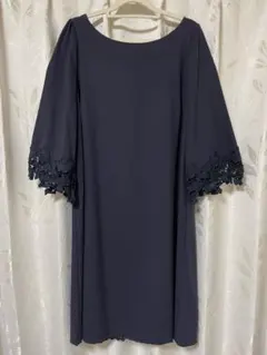 フォーマルワンピース レディース 美品 大きいサイズ 3L　フェミニン　紺
