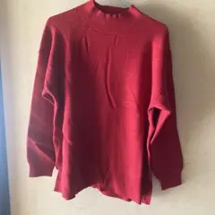ハイネック 長袖ニット レッド