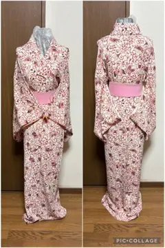 ★アンティーク!!縮緬地 金彩銀彩型染蝶&花唐草紋 袷