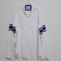 【ZARA】ザラ リラックスフィット 袖ライン ストライプ 長袖シャツ 白 L