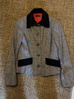 チェック柄 テーラードジャケット ベルベット襟