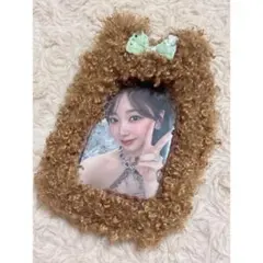 編み物　毛糸　トレカケース くま　茶　リボン　緑　モコモコ　ハンドメイド