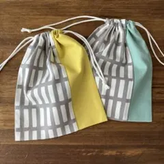 格子柄グレー　巾着2枚セット