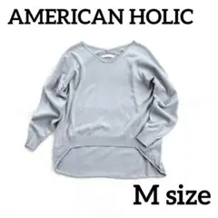 【アメリカンホリック】デザインニット ブルーグレー Mサイズ 前後差 春色✨