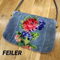 美品✨FEILER　フェイラー　花柄刺繍 グレー ショルダーバッグ　ポシェット