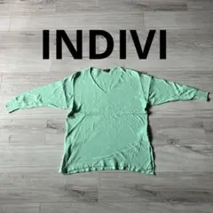 インディヴィ　5号　コットン100% 黄緑　ニット　トップス　7分袖　xs s