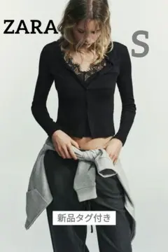 ZARA コンビネーションレーストップジャケット　ブラック　S