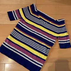新品タグ付き　ストロベリーフィールズ　Vネック　ボーダー　ラメ　半袖ニットのサムネイル