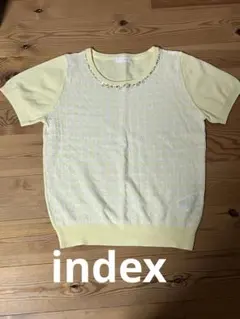index ビーズ付きイエロー　半袖ニットのサムネイル