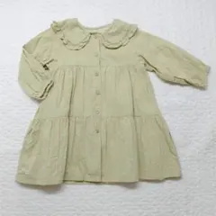 プティマイン　衿つきティアードワンピース　ライトグリーン