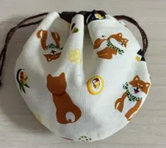 ハンドメイド まるいミニ巾着 (ハニーチューン ねこ柄 イエロー