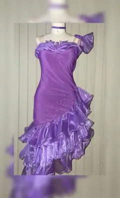 社交ダンス ドレス ラテン パープル フリル ストーン リメイク ダンス衣装