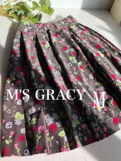 M'S GRACYエムズグレィシーフラワー花柄極細いコーディュロイフレアスカート