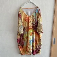 夏の主役♪ 大柄 フラワー チュニック ワンピース レース切替 ストレッチXL