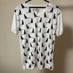 黒猫プリント Tシャツ Mサイズ