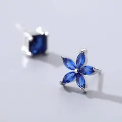 ブルーサファイア フラワー アシンメトリー silver925 CZダイヤ